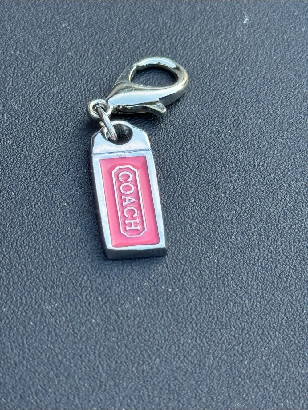 COACH Pink Enamel Tag Charm with Lobster Clasp - Silver Hardware